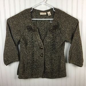 DKNY Jeans Cardigan Sweater Bronze Accents Flowers